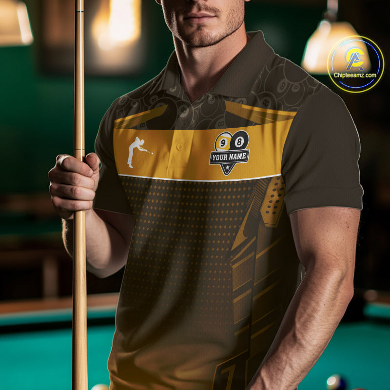 Yellow Funny Cat 8 Ball & 9 Ball Billiard Shirt For Men Custom Pool Team Jersey Polo & 1/4 Zip TDM7241