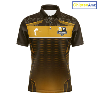 Yellow Funny Cat 8 Ball & 9 Ball Billiard Shirt For Men Custom Pool Team Jersey Polo & 1/4 Zip TDM7241