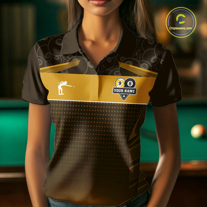 Yellow Funny Cat 8 Ball & 9 Ball Billiard Shirt For Women Custom Pool Team Jersey Polo & 1/4 Zip TDM7241