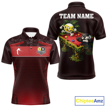Red Funny Tropical 8 Ball & 9 Ball Billiard Shirt For Men Custom Pool Team Jersey Polo & 1/4 Zip TDM7242