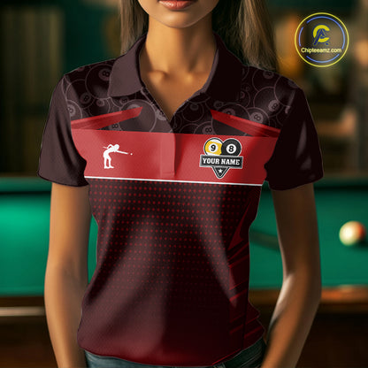 Red Funny Tropical 8 Ball & 9 Ball Billiard Shirt For Women Custom Pool Team Jersey Polo & 1/4 Zip TDM7242
