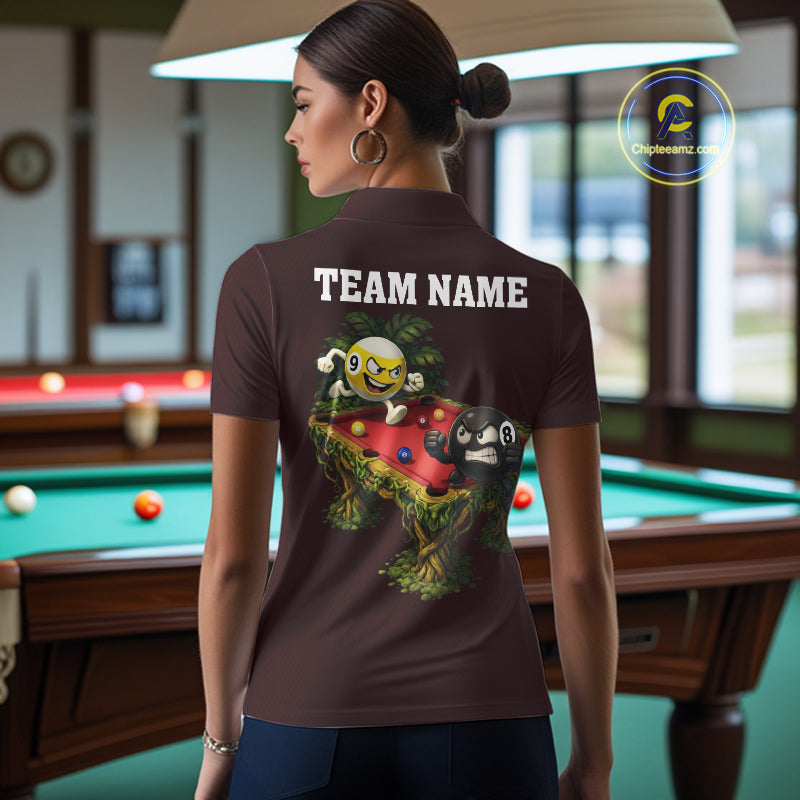 Red Funny Tropical 8 Ball & 9 Ball Billiard Shirt For Women Custom Pool Team Jersey Polo & 1/4 Zip TDM7242
