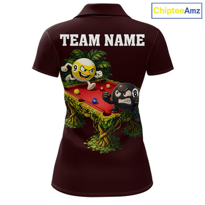 Red Funny Tropical 8 Ball & 9 Ball Billiard Shirt For Women Custom Pool Team Jersey Polo & 1/4 Zip TDM7242