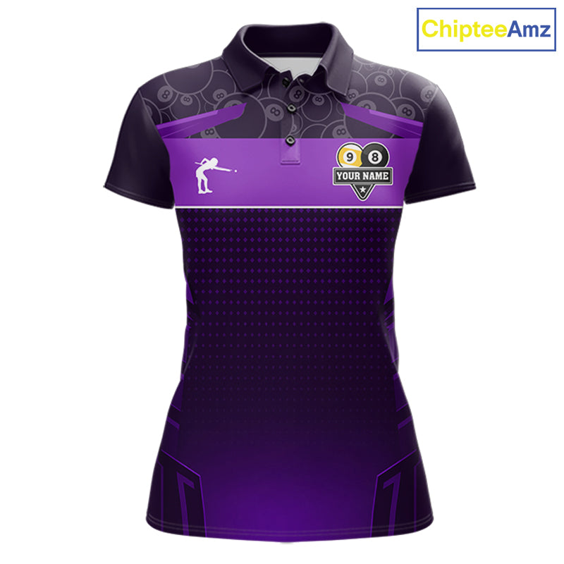 Purple Funny Tropical 8 Ball & 9 Ball Billiard Shirt For Women Custom Pool Team Jersey Polo, 1/4 Zip TDM7243