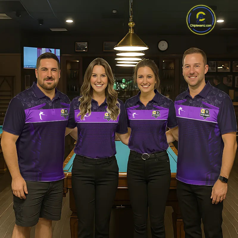 Purple Funny Tropical 8 Ball & 9 Ball Billiard Shirt For Women Custom Pool Team Jersey Polo, 1/4 Zip TDM7243
