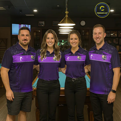Purple Funny Tropical 8 Ball & 9 Ball Billiard Shirt For Women Custom Pool Team Jersey Polo, 1/4 Zip TDM7243