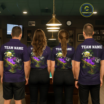Purple Funny Tropical 8 Ball & 9 Ball Billiard Shirt For Women Custom Pool Team Jersey Polo, 1/4 Zip TDM7243