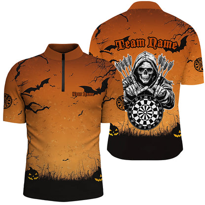 Orange Halloween Spook Night Custom Men Dart Shirts,  Grim Reaper Halloween Darts Gift TDM2737