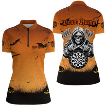 Load image into Gallery viewer, Orange Halloween Spook Night Custom Women Dart Shirts,  Grim Reaper Halloween Darts Gift TDM2737