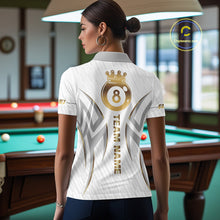 Load image into Gallery viewer, White And Gold Crown 8 Ball Women&#39;s Billiards Shirts Custom Billiard Jersey Team Polo &amp; 1/4 Zip TDM5211