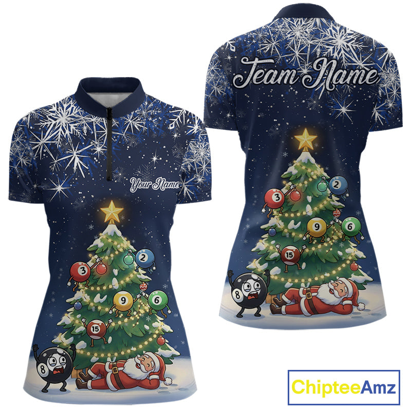 Funny Santa Christmas Billiard Balls Pine Tree Pool Shirt For Women Custom Xmas Billiard Gifts TDM5216