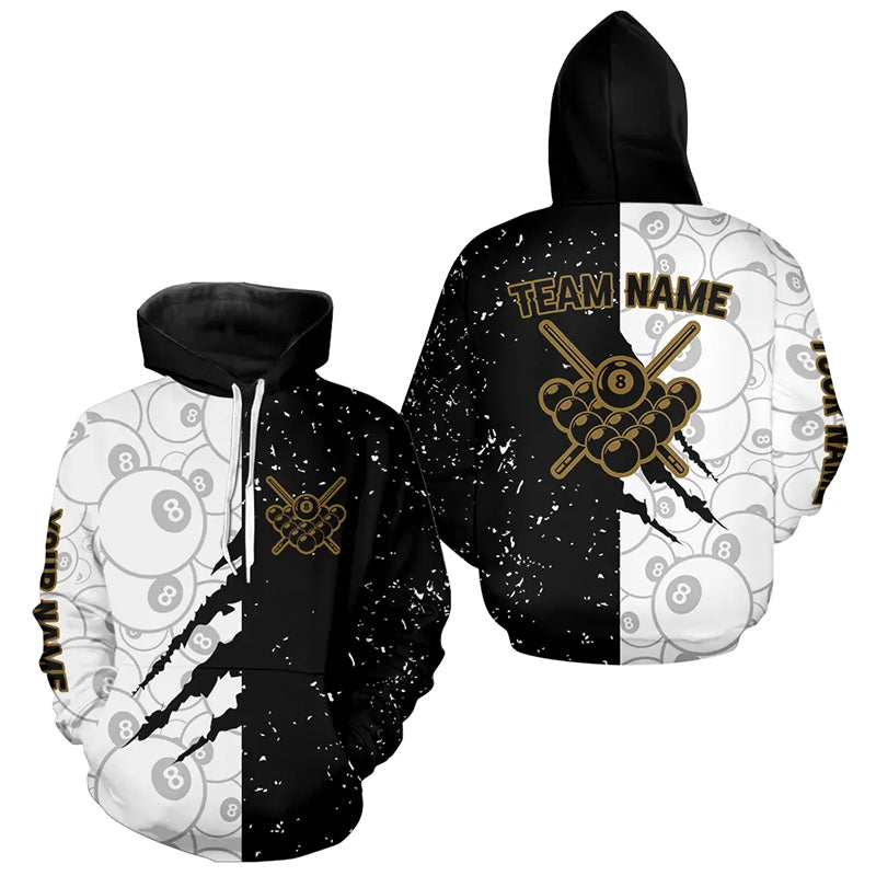 Custom Grunge White Black 8 Ball Pool Billiard Hoodie For Men Women, Billiard Team Jersey TDM0730