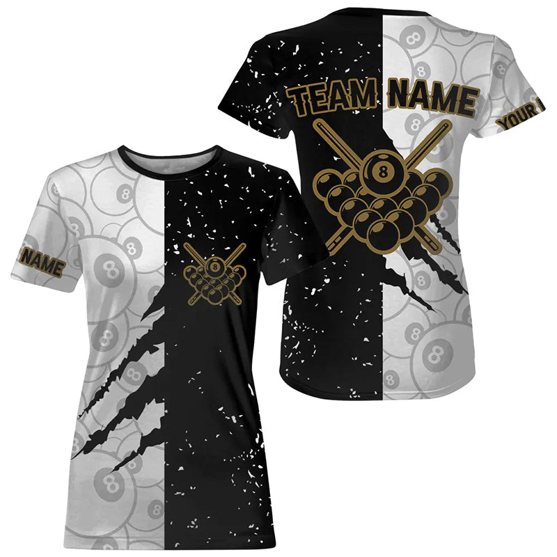 Custom Grunge White And Black 8 Ball Pool Billiard T Shirt For Women Custom Billiard Team Jersey TDM0730