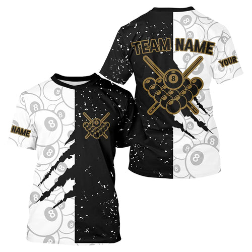 Custom Grunge White And Black 8 Ball Pool Billiard T Shirt For Men Custom Billiard Team Jersey TDM0730