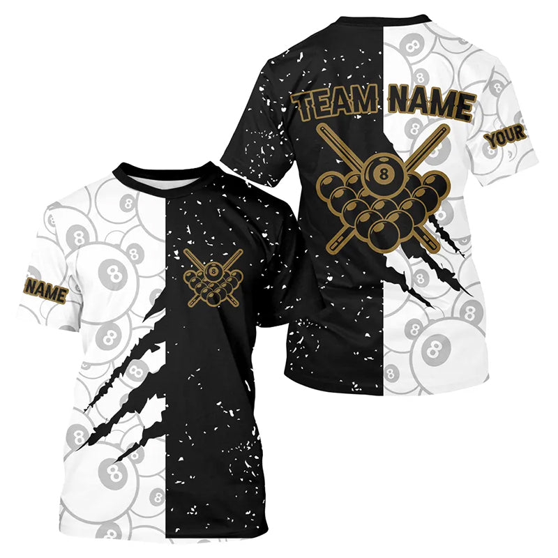 Custom Grunge White And Black 8 Ball Pool Billiard T Shirt For Men Custom Billiard Team Jersey TDM0730