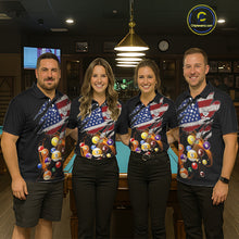 Load image into Gallery viewer, American Flag Pool Balls Billiard Shirt For Women Custom Patriotic Billiard Jersey Polo &amp; 1/4 Zip TDM5730