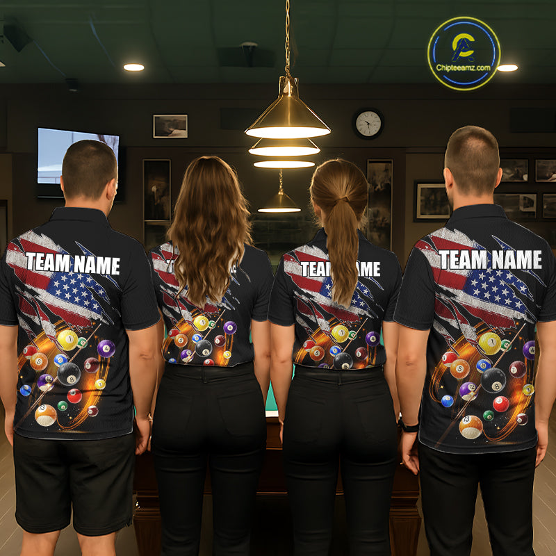 American Flag Pool Balls Billiard Shirt For Women Custom Patriotic Billiard Jersey Polo & 1/4 Zip TDM5730