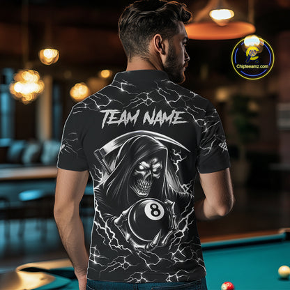 Black White Funny Grim Reaper 8 Ball Pool Men Billiard Shirts Custom Lightning Billiard Jerseys TDM3726
