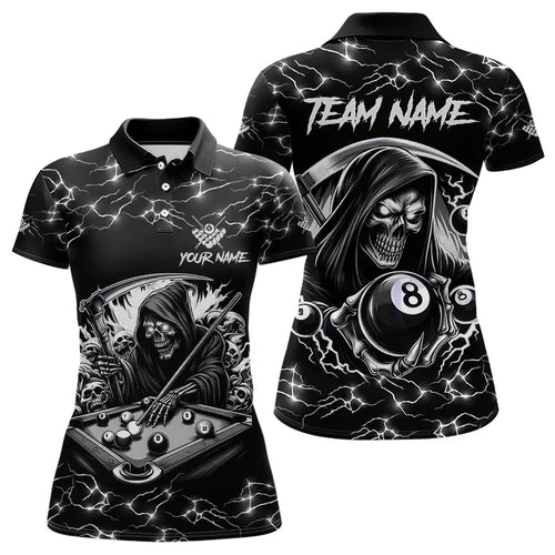 Black White Funny Death Skeleton 8 Ball Pool Women Billiard Shirts Custom Lightning Billiard Jerseys TDM3726