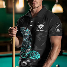 Load image into Gallery viewer, Personalized Funny Turquoise Skull Roses 8 Ball Billiard Shirts For Men Custom Pool Team Shirts TDM3728