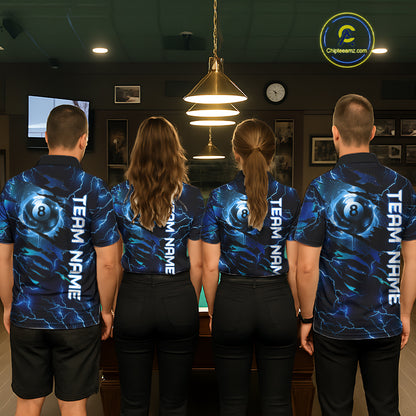 Blue 8 Ball Pool Lighting Billiard Shirt For Women Custom Glowing Billiard Team Jersey Polo, 1/4 Zip TDM6332