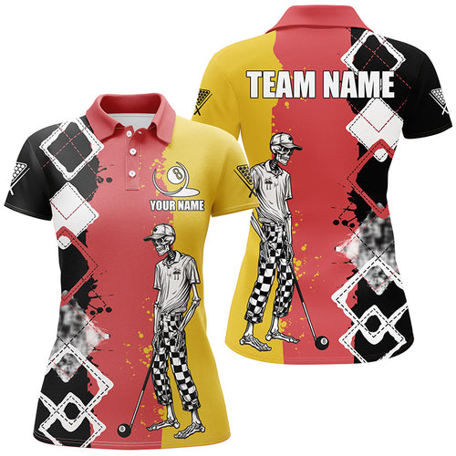 Personalized Argyle Funny Skeleton Women Billiard Shirts Custom Colorful Billiard Team Jerseys TDM1616