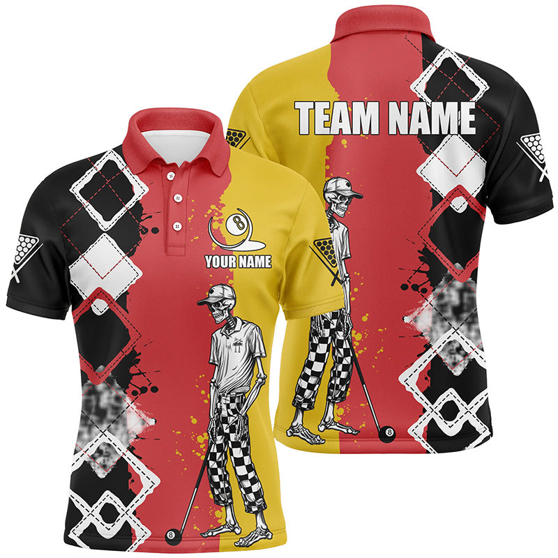 Personalized Argyle Funny Skeleton Men Billiard Shirts Custom Colorful Billiard Team Jerseys TDM1616