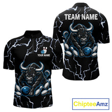 Load image into Gallery viewer, Blue bull lightning bowling quarter zip shirt for men built for tournaments and league play.