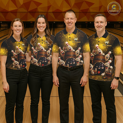Yellow Funny Drunk Bowling Pins Bourbon Vintage Bowling Shirts For Men Custom Bowling Team Jersey TDM7249