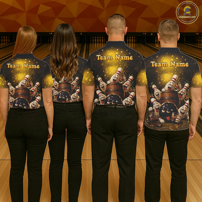 Yellow Funny Drunk Bowling Pins Bourbon Vintage Bowling Shirts For Men Custom Bowling Team Jersey TDM7249
