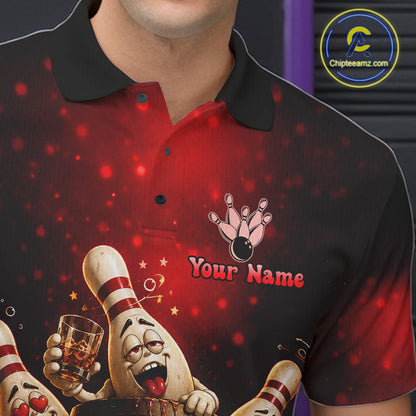 Red Funny Drunk Bowling Pins Bourbon Vintage Bowling Shirts For Men Custom Bowling Team Jersey TDM7250