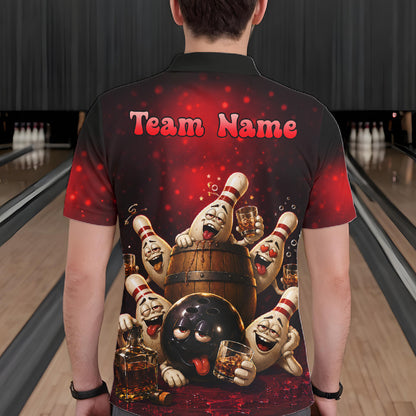 Red Funny Drunk Bowling Pins Bourbon Vintage Bowling Shirts For Men Custom Bowling Team Jersey TDM7250