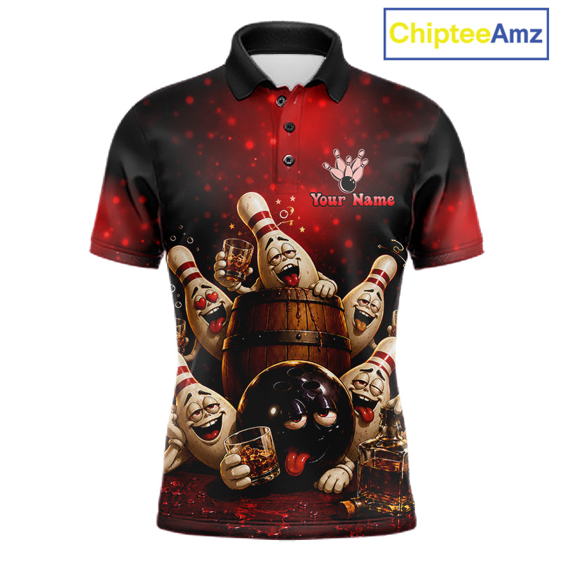 Red Funny Drunk Bowling Pins Bourbon Vintage Bowling Shirts For Men Custom Bowling Team Jersey TDM7250