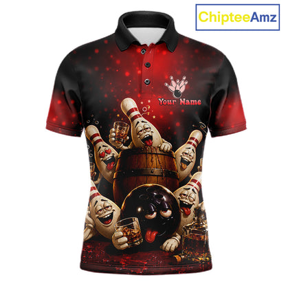 Red Funny Drunk Bowling Pins Bourbon Vintage Bowling Shirts For Men Custom Bowling Team Jersey TDM7250