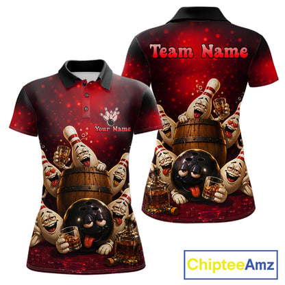 Red Funny Drunk Bowling Pins Bourbon Vintage Bowling Shirts For Women Custom Bowling Team Jersey TDM7250