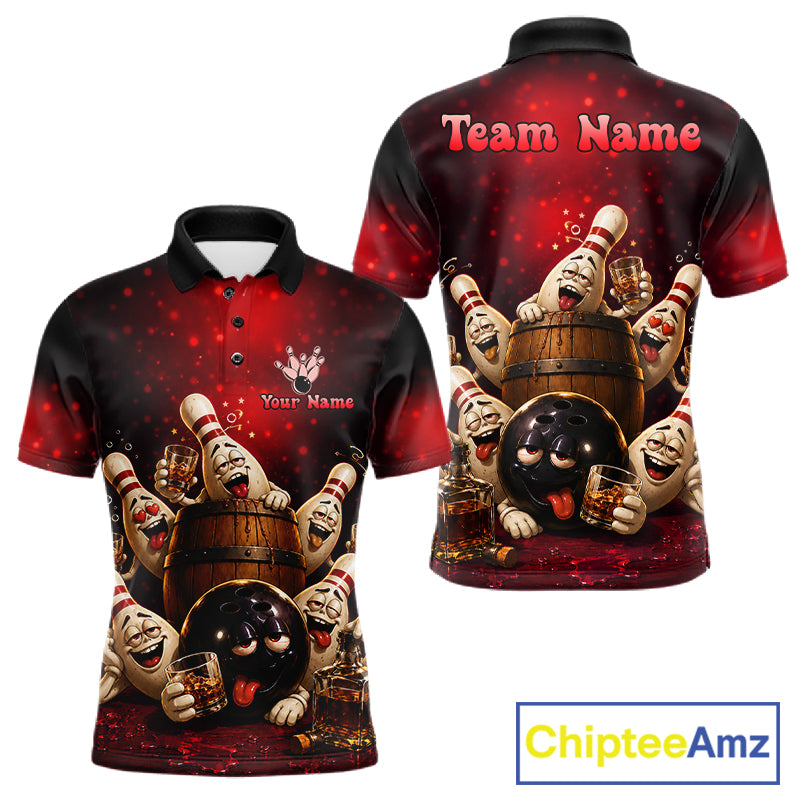 Red Funny Drunk Bowling Pins Bourbon Vintage Bowling Shirts For Men Custom Bowling Team Jersey TDM7250