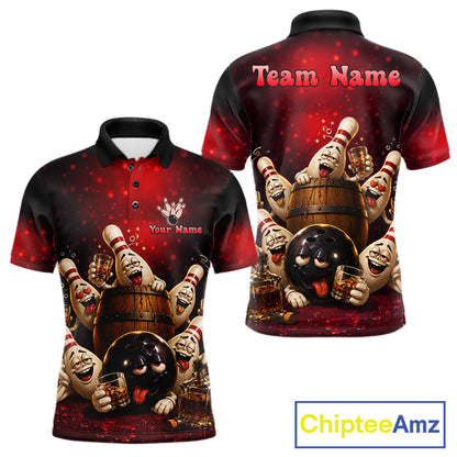 Red Funny Drunk Bowling Pins Bourbon Vintage Bowling Shirts For Men Custom Bowling Team Jersey TDM7250