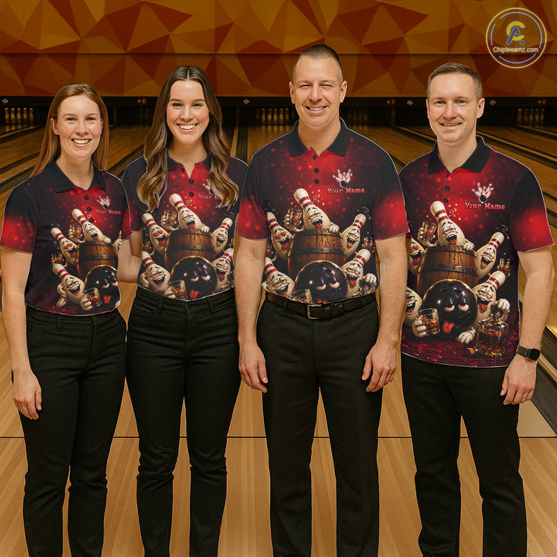Red Funny Drunk Bowling Pins Bourbon Vintage Bowling Shirts For Men Custom Bowling Team Jersey TDM7250