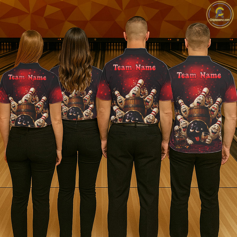 Red Funny Drunk Bowling Pins Bourbon Vintage Bowling Shirts For Men Custom Bowling Team Jersey TDM7250