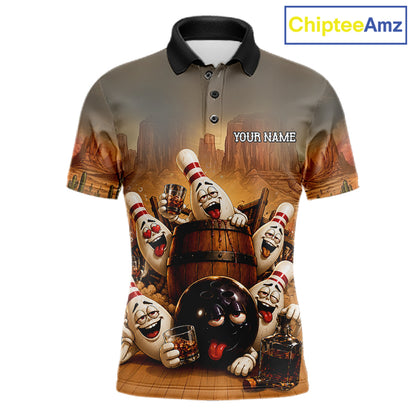 Funny Bourbon Drunk Bowling Pins Vintage Bowling Shirts For Men Custom Bowling Team Jersey TDM7251