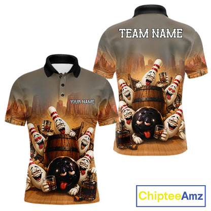 Funny Bourbon Drunk Bowling Pins Vintage Bowling Shirts For Men Custom Bowling Team Jersey TDM7251