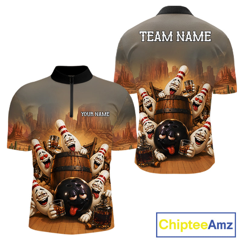 Funny Bourbon Drunk Bowling Pins Vintage Bowling Shirts For Men Custom Bowling Team Jersey TDM7251