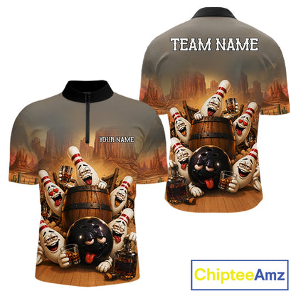 Funny Bourbon Drunk Bowling Pins Vintage Bowling Shirts For Men Custom Bowling Team Jersey TDM7251
