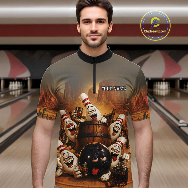 Funny Bourbon Drunk Bowling Pins Vintage Bowling Shirts For Men Custom Bowling Team Jersey TDM7251