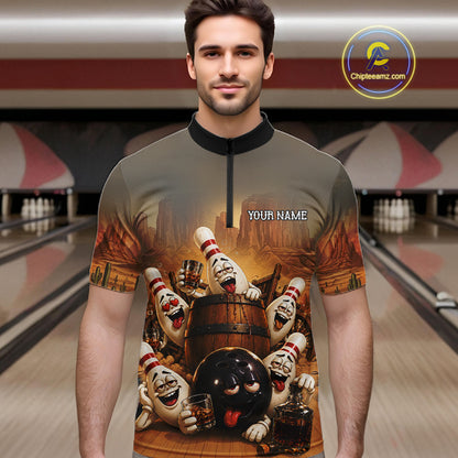 Funny Bourbon Drunk Bowling Pins Vintage Bowling Shirts For Men Custom Bowling Team Jersey TDM7251