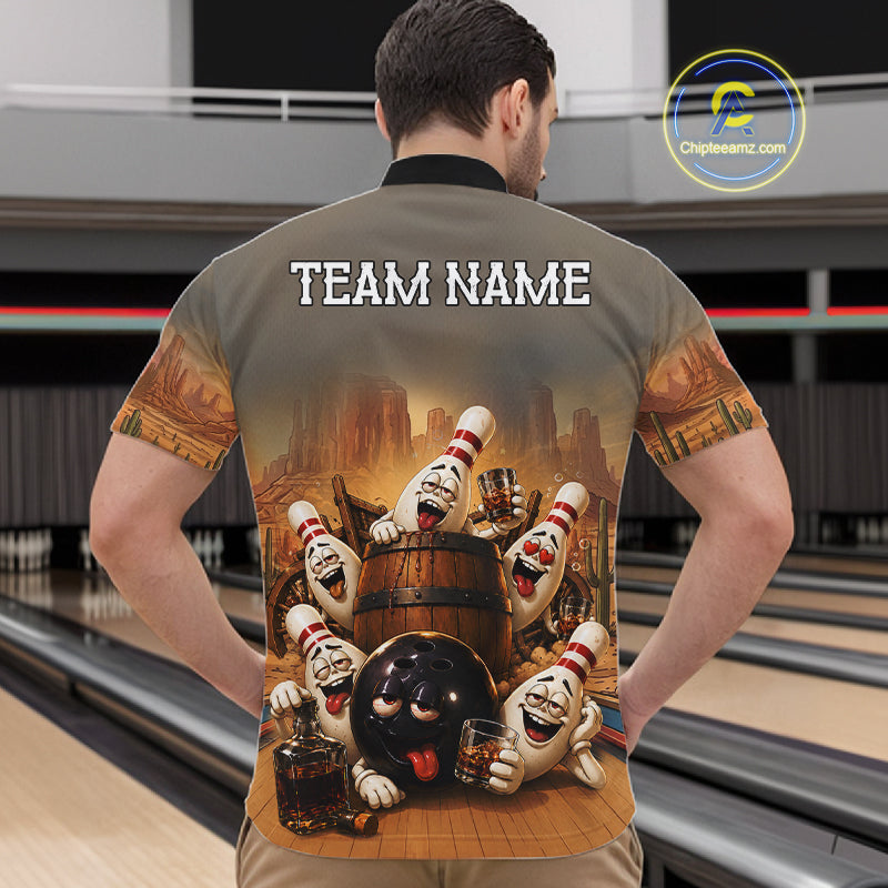 Funny Bourbon Drunk Bowling Pins Vintage Bowling Shirts For Men Custom Bowling Team Jersey TDM7251
