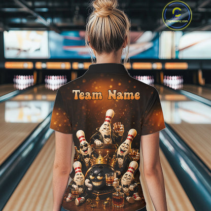 Funny Crown Drunk Bowling Pins Bourbon Vintage Bowling Shirts For Women Custom Bowling Team Jersey TDM7254