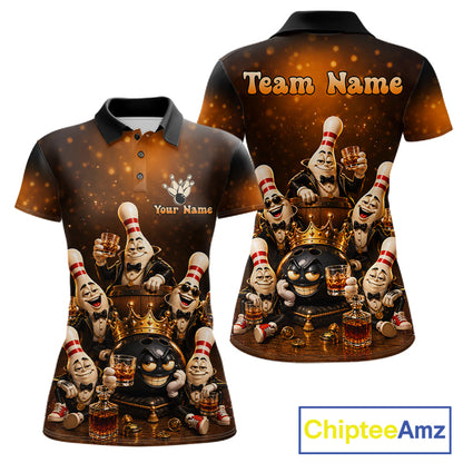 Funny Crown Drunk Bowling Pins Bourbon Vintage Bowling Shirts For Women Custom Bowling Team Jersey TDM7254