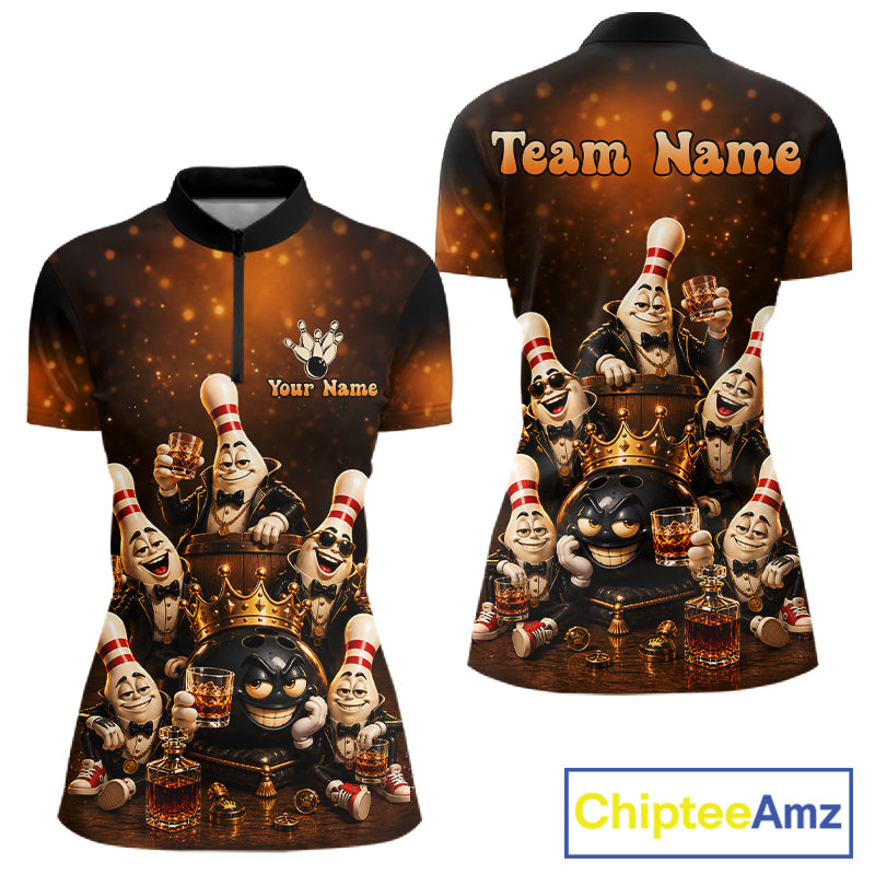 Funny Crown Drunk Bowling Pins Bourbon Vintage Bowling Shirts For Women Custom Bowling Team Jersey TDM7254
