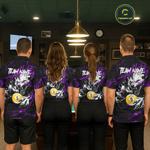 Load image into Gallery viewer, Personalized 9 Ball Pool Wolf Billiard Shirt For Women, Billiard Team Jersey Polo &amp; 1/4 Zip|Purple TDM5469